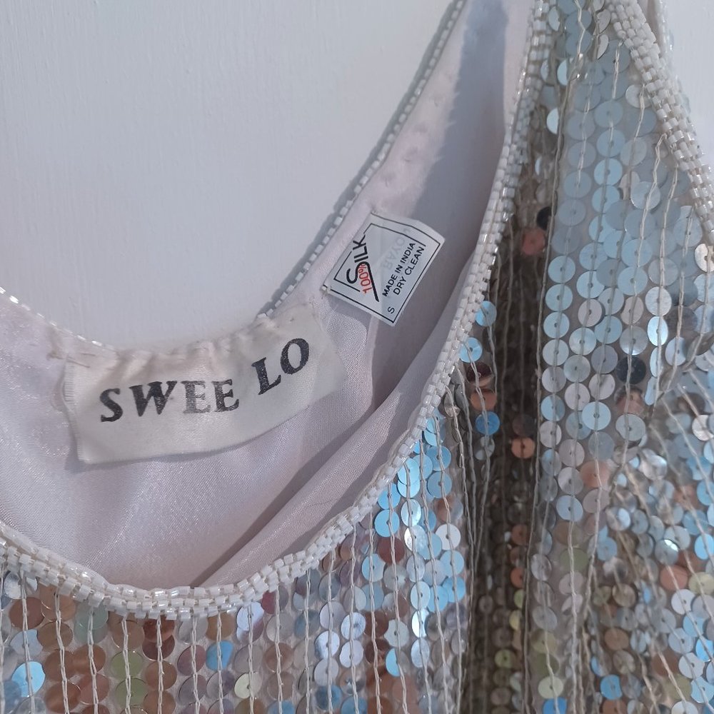 Swee Lo 100% silk silver sequin beaded camisole tank top - Picture 3 of 4